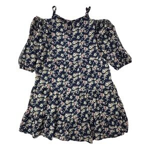 Ava & Yelly | Big Girls Navy Floral Cold Shoulder Tiered Dress | Size 14 | EUC